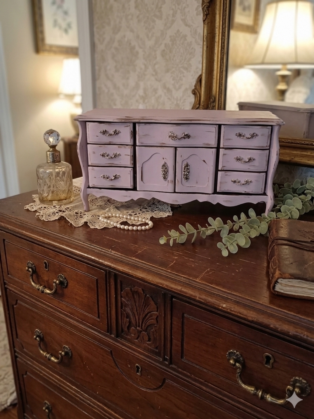 Vintage Upcycled Distressed Shabby Chic Wooden Musical Jewelry Box